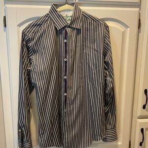 Bugatchi Black and White Striped Dress Shirt